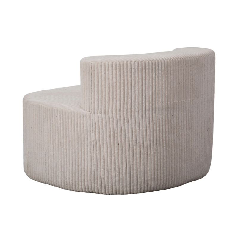 Divano singolo in velluto a coste beige chiaro con schienale curvo