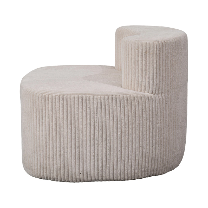 Divano singolo in velluto a coste beige chiaro con schienale curvo