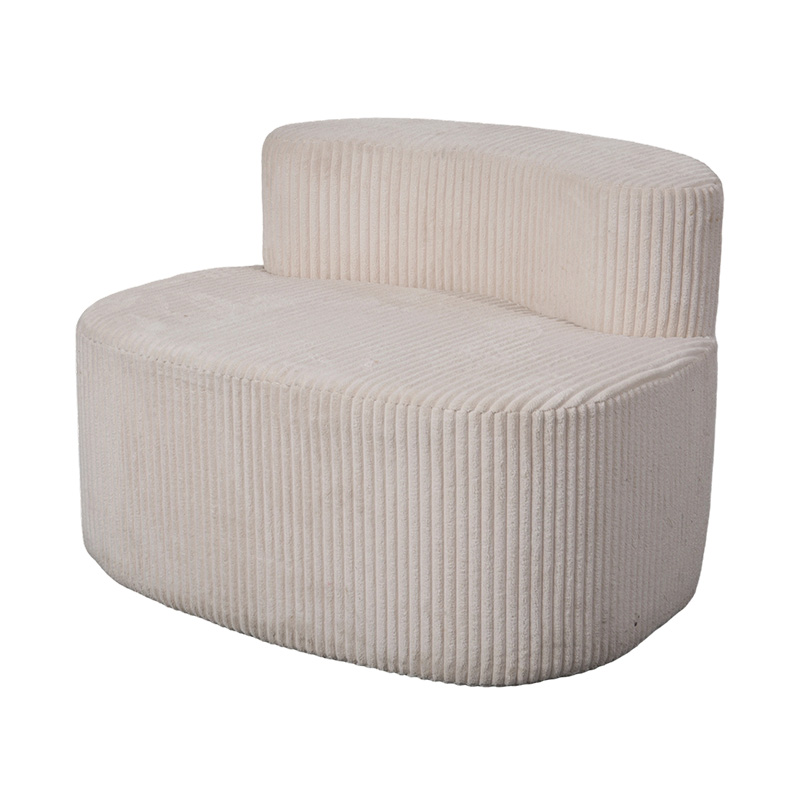 Divano singolo in velluto a coste beige chiaro con schienale curvo