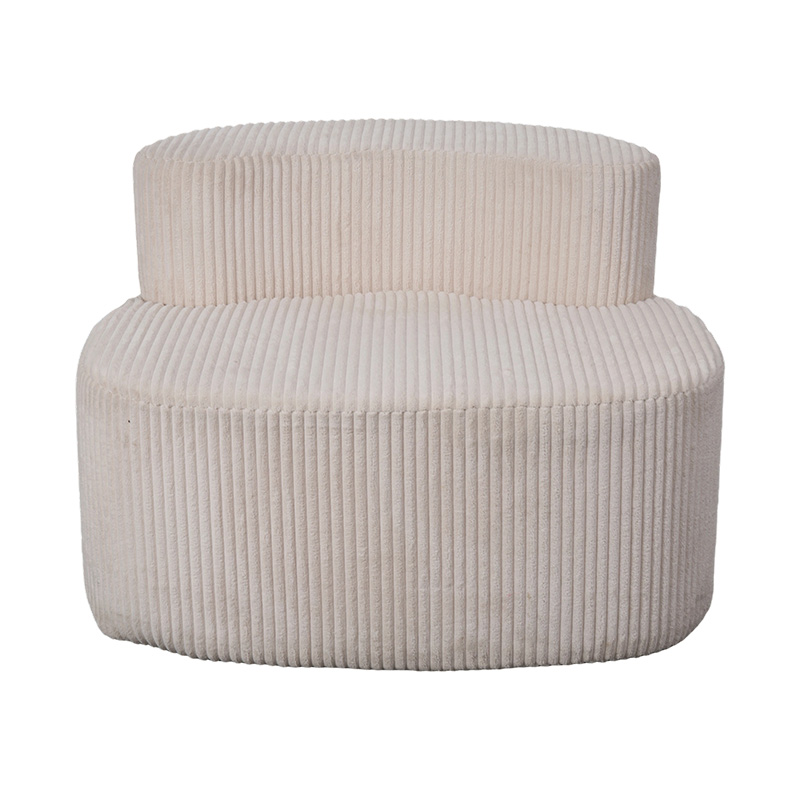 Divano singolo in velluto a coste beige chiaro con schienale curvo