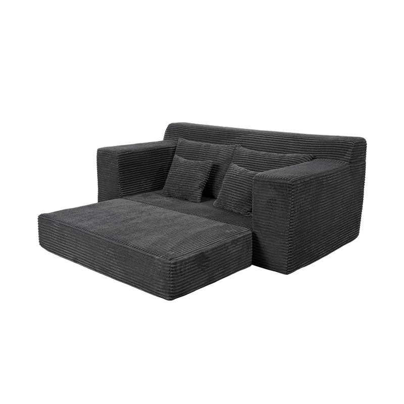 Divano letto modulare trasformabile in velluto a coste grigio scuro con cuscini multipli Divano letto modulare trasformabile in velluto a coste grigio scuro con cuscini multipli