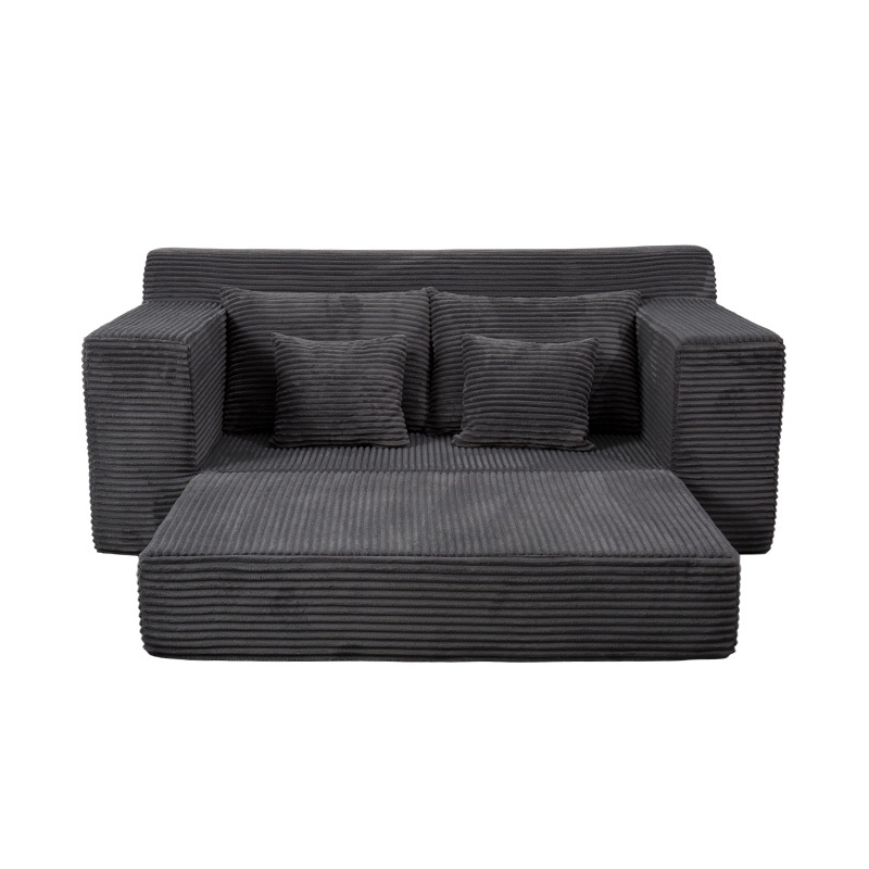 Divano letto modulare trasformabile in velluto a coste grigio scuro con cuscini multipli Divano letto modulare trasformabile in velluto a coste grigio scuro con cuscini multipli