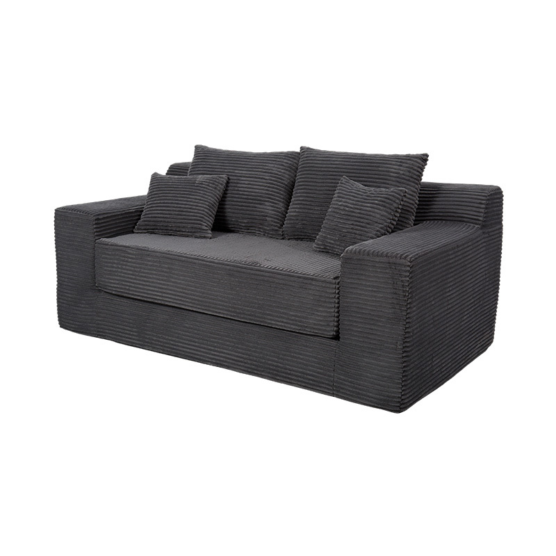Divano letto modulare trasformabile in velluto a coste grigio scuro con cuscini multipli Divano letto modulare trasformabile in velluto a coste grigio scuro con cuscini multipli