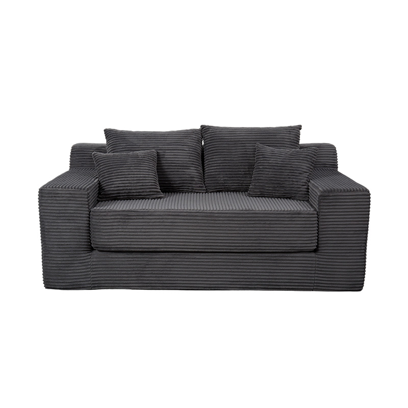 Divano letto modulare trasformabile in velluto a coste grigio scuro con cuscini multipli