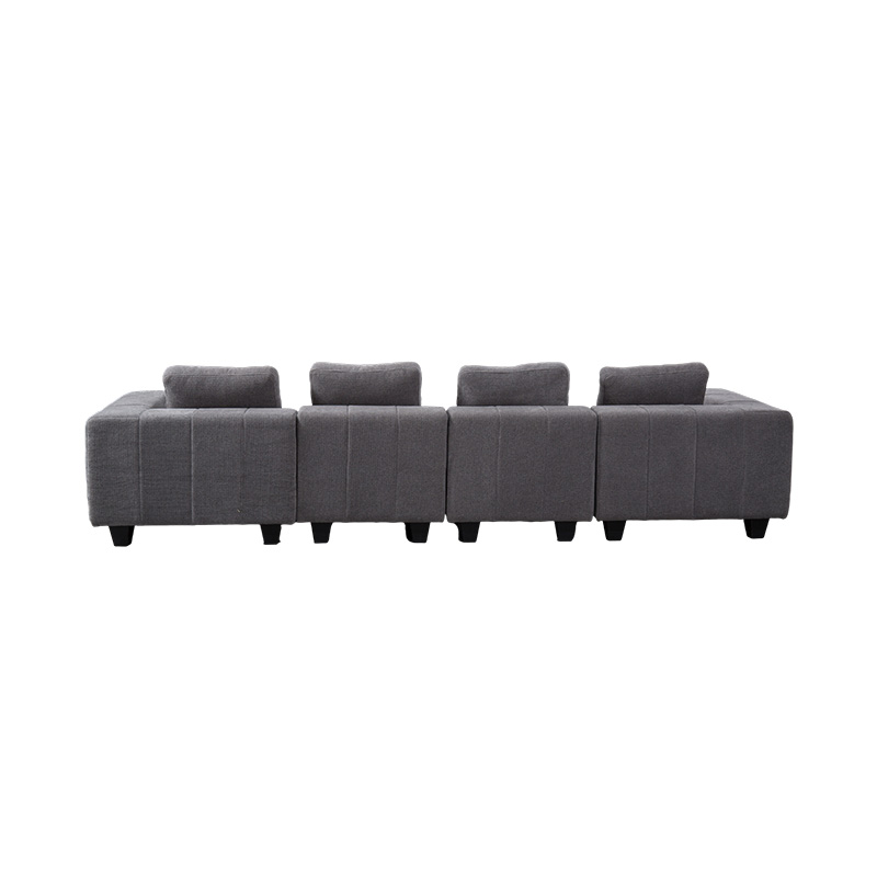 Grande Divano Modulare a L in Tessuto Grigio Chiaro con Cuscini Quadrati, Stile Moderno E Minimalista