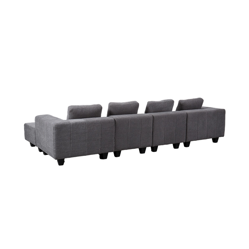 Grande Divano Modulare a L in Tessuto Grigio Chiaro con Cuscini Quadrati, Stile Moderno E Minimalista