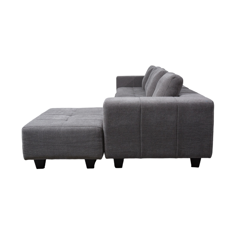 Grande Divano Modulare a L in Tessuto Grigio Chiaro con Cuscini Quadrati, Stile Moderno E Minimalista