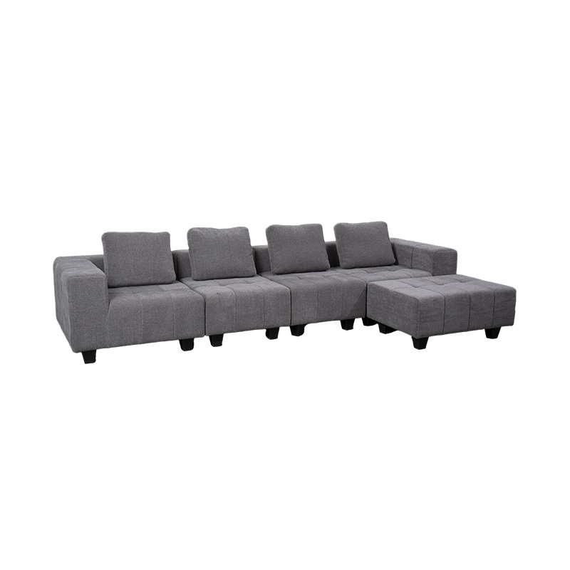 Grande Divano Modulare a L in Tessuto Grigio Chiaro con Cuscini Quadrati, Stile Moderno E Minimalista
