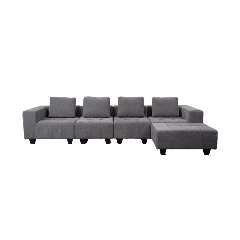 Grande Divano Modulare a L in Tessuto Grigio Chiaro con Cuscini Quadrati, Stile Moderno E Minimalista