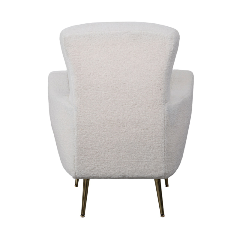 Poltrona lounge singola in finto sherpa color crema con schienale curvo, gambe e braccioli in metallo dorato Poltrona lounge singola in finto sherpa color crema con schienale curvo, gambe e braccioli in metallo dorato