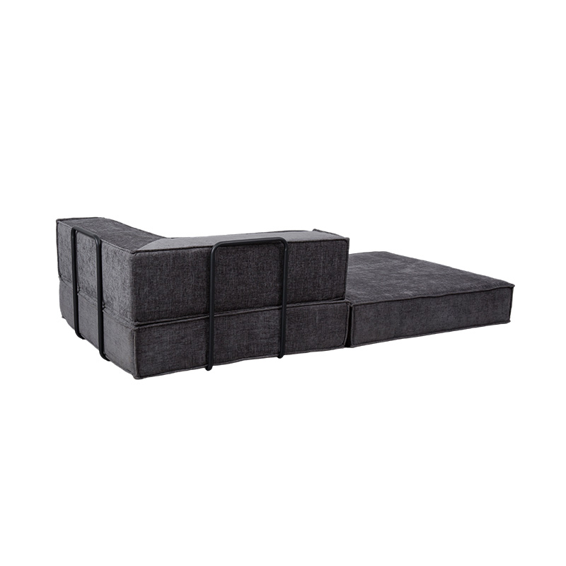 Divano modulare creativo in tessuto grigio scuro, liberamente combinabile e multifunzionale, dal design in schiuma intera