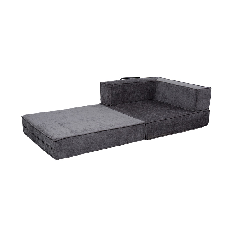 Divano modulare creativo in tessuto grigio scuro, liberamente combinabile e multifunzionale, dal design in schiuma intera