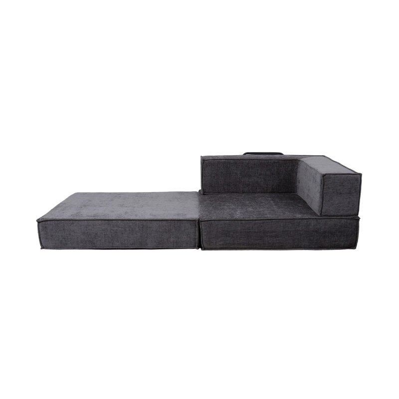 Divano modulare creativo in tessuto grigio scuro, liberamente combinabile e multifunzionale, dal design in schiuma intera