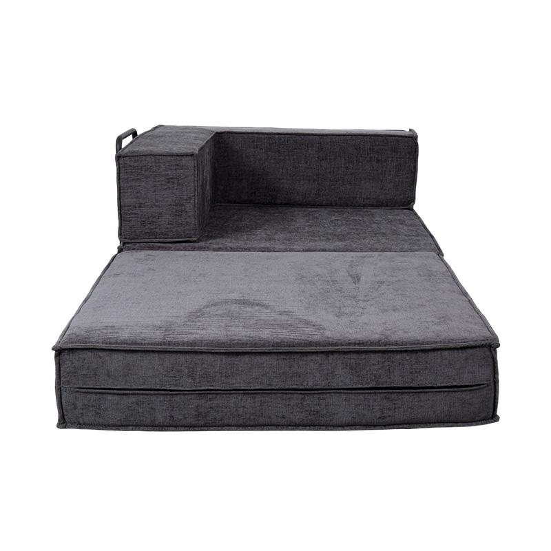 Divano modulare creativo in tessuto grigio scuro, liberamente combinabile e multifunzionale, dal design in schiuma intera