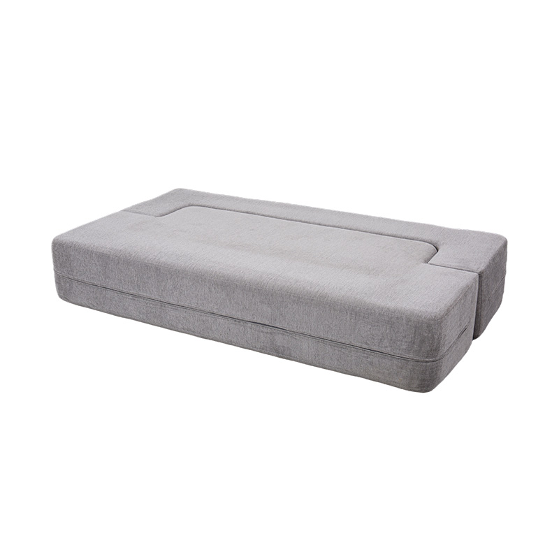 Divano letto trasformabile multifunzionale in velluto grigio chiaro con cuscini
