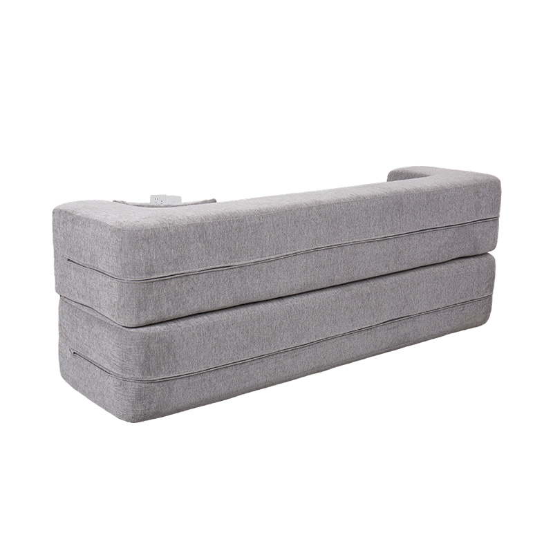 Divano letto trasformabile multifunzionale in velluto grigio chiaro con cuscini