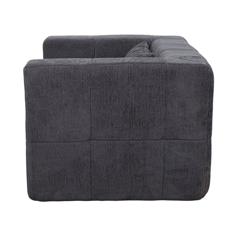 Divano lounge singolo in schiuma integrale con velluto grigio scuro e design a blocchi geometrici Divano lounge singolo in schiuma integrale con velluto grigio scuro e design a blocchi geometrici