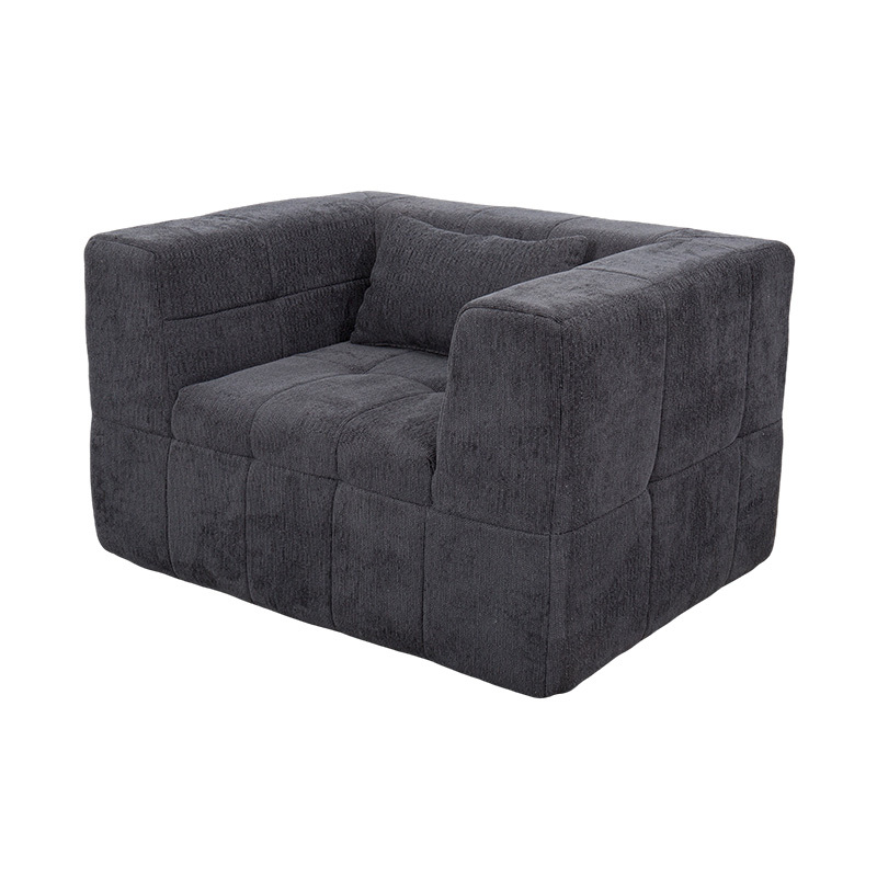 Divano lounge singolo in schiuma integrale con velluto grigio scuro e design a blocchi geometrici Divano lounge singolo in schiuma integrale con velluto grigio scuro e design a blocchi geometrici