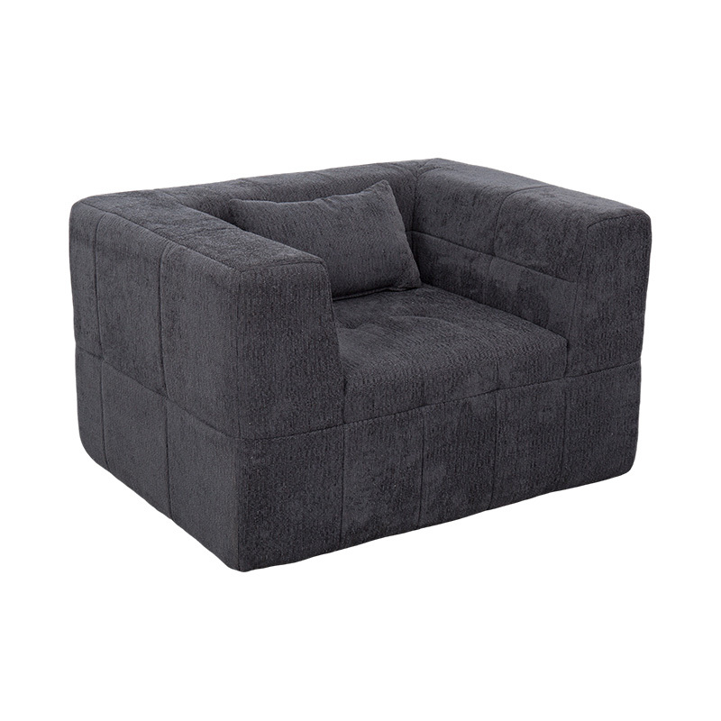 Divano lounge singolo in schiuma integrale con velluto grigio scuro e design a blocchi geometrici Divano lounge singolo in schiuma integrale con velluto grigio scuro e design a blocchi geometrici
