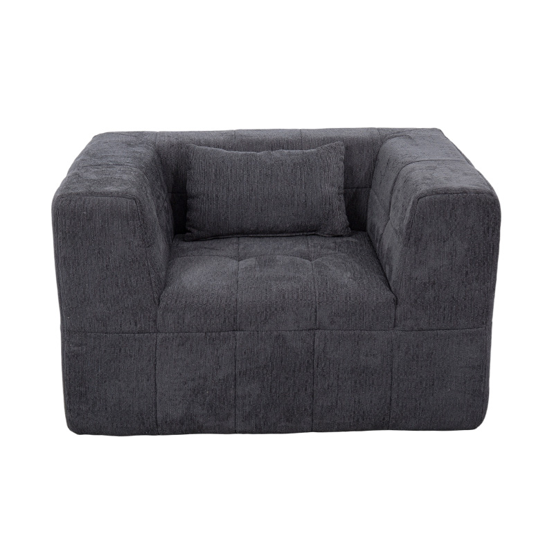 Divano lounge singolo in schiuma integrale con velluto grigio scuro e design a blocchi geometrici Divano lounge singolo in schiuma integrale con velluto grigio scuro e design a blocchi geometrici
