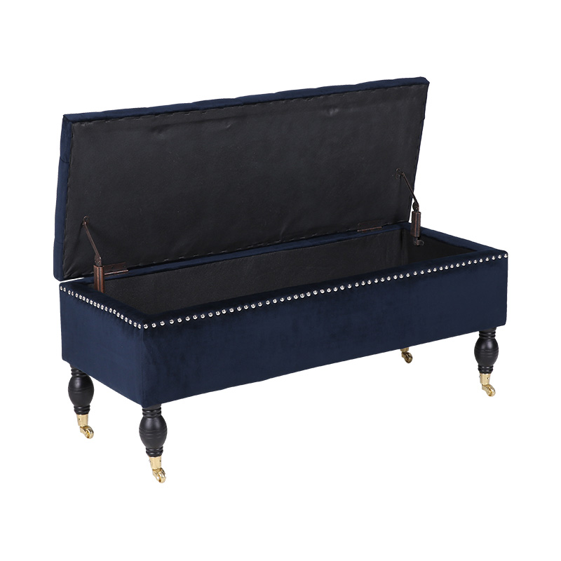 Sgabello contenitore mobile in pelle nera in stile inglese con ruote
