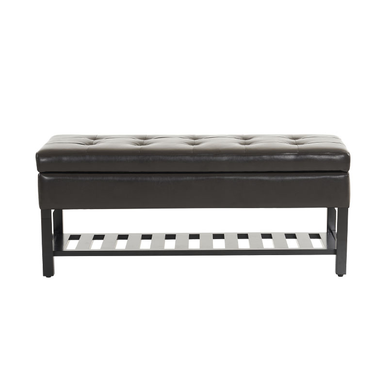 Panca in pelle nera con portascarpe