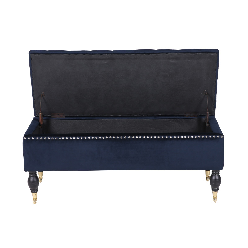 Sgabello contenitore mobile in pelle nera in stile inglese con ruote