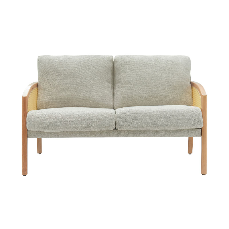 Divano in lino con braccioli in rattan