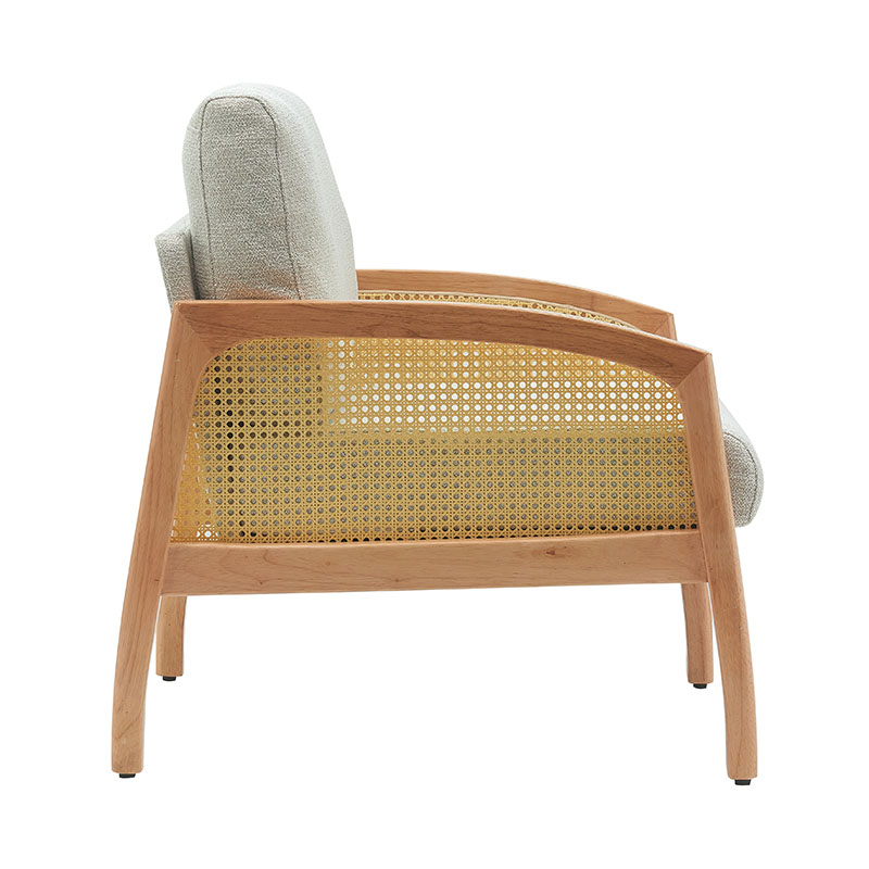 Divano in lino con braccioli in rattan