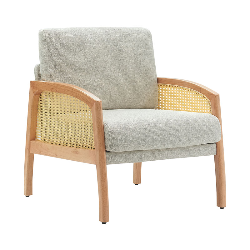 Divano in lino con braccioli in rattan