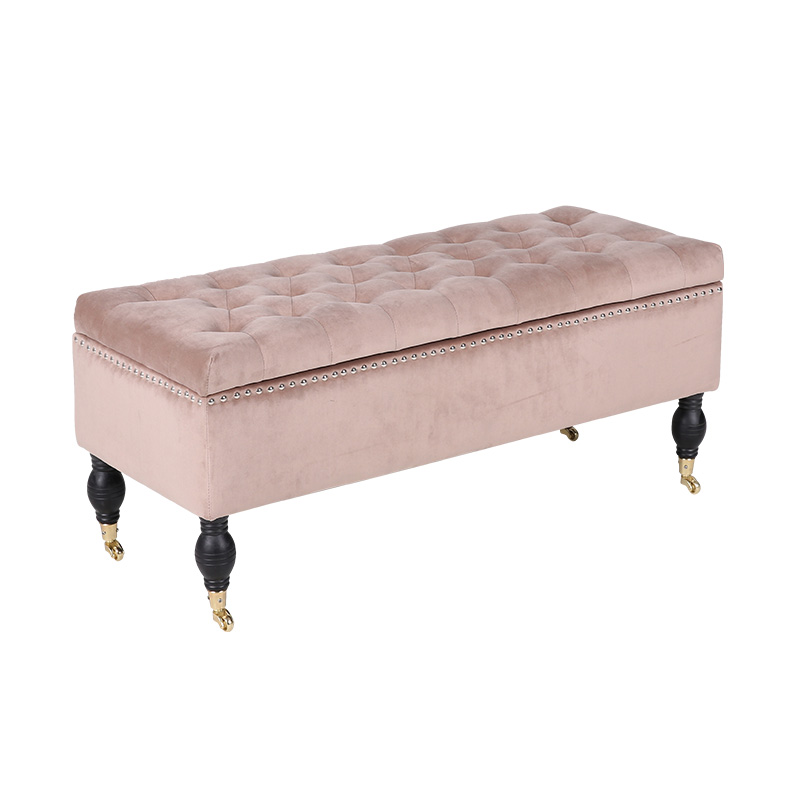 Sgabello contenitore mobile in pelle nera in stile inglese con ruote