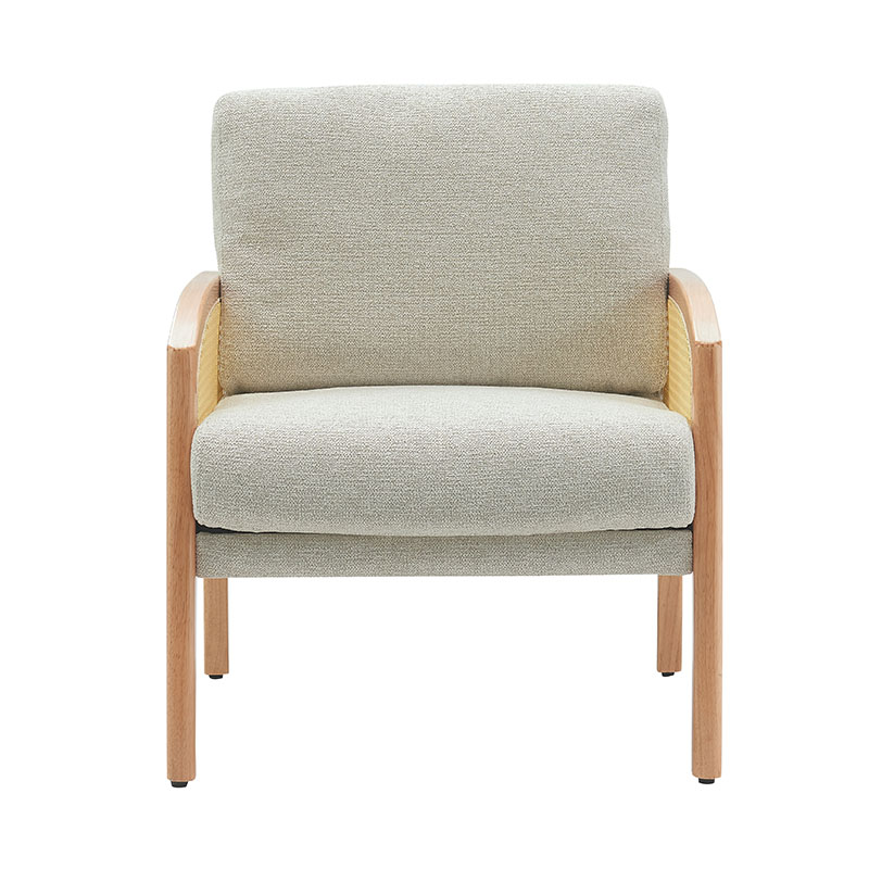 Divano in lino con braccioli in rattan