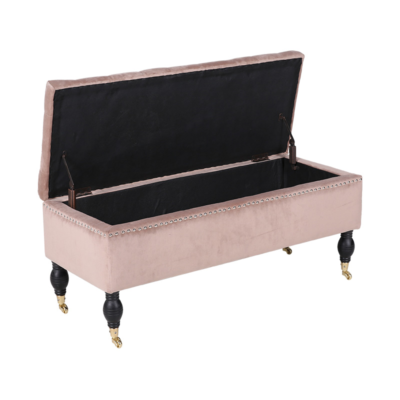 Sgabello contenitore mobile in pelle nera in stile inglese con ruote