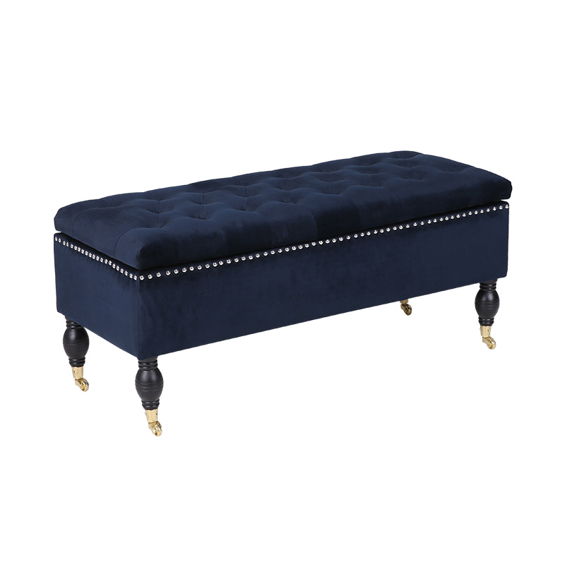 Sgabello contenitore mobile in pelle nera in stile inglese con ruote Sgabello contenitore mobile in pelle nera in stile inglese con ruote